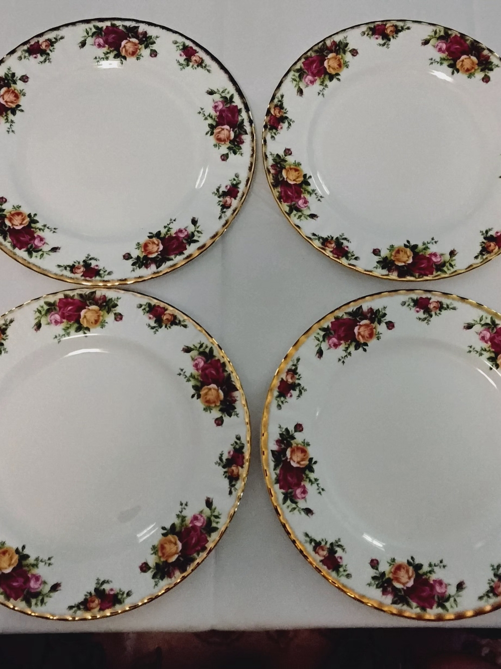Vintage Royal Albert Old Country Roses Gold-Trim Dinner Plates (Set of 4) - EUC